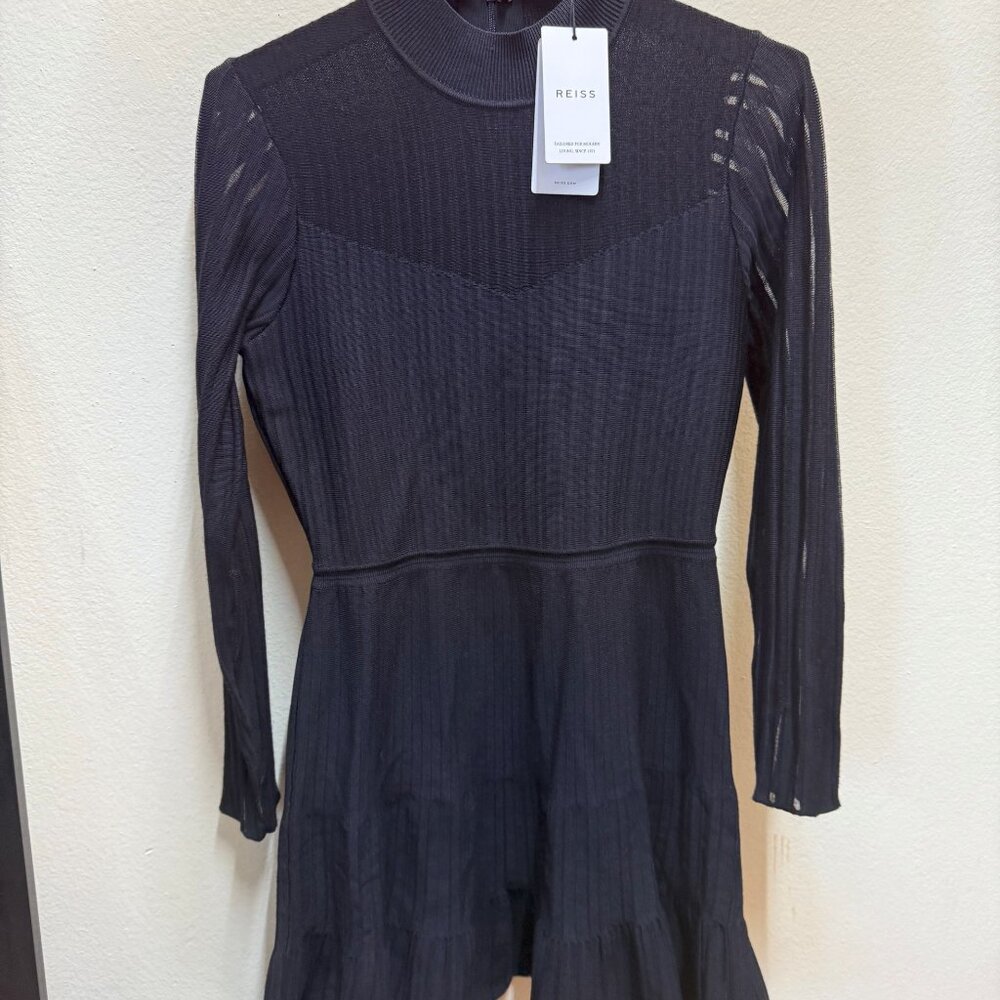 REISS Jodie Knitted Colourblock Midi Dress Black size M - Picture 2 of 2